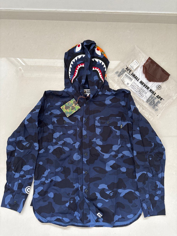 BNWT BAPE COLOR CAMO SHARK HOODIE SHIRT Men s Fashion Tops