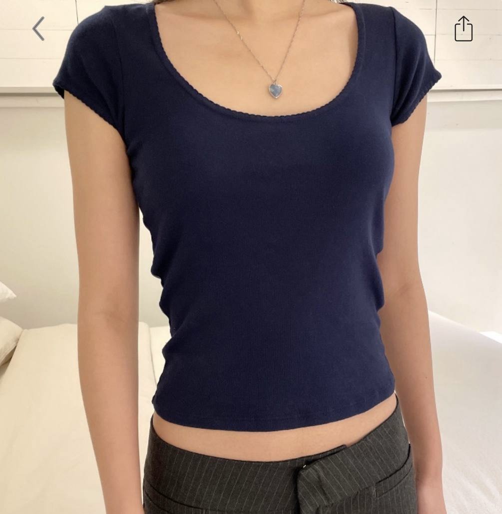 brandy melville zelly lace top in navy, Women's Fashion, Tops, Shirts on  Carousell