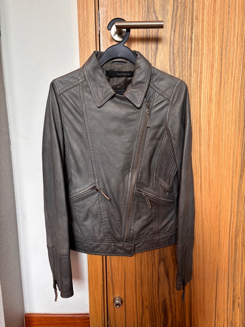 Calvin klein online grey leather jacket