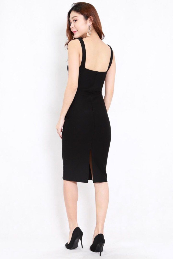 Square Slits Carrislabelle Square Knit Slit Midi Dress, Women's Fashion, Dresses ...