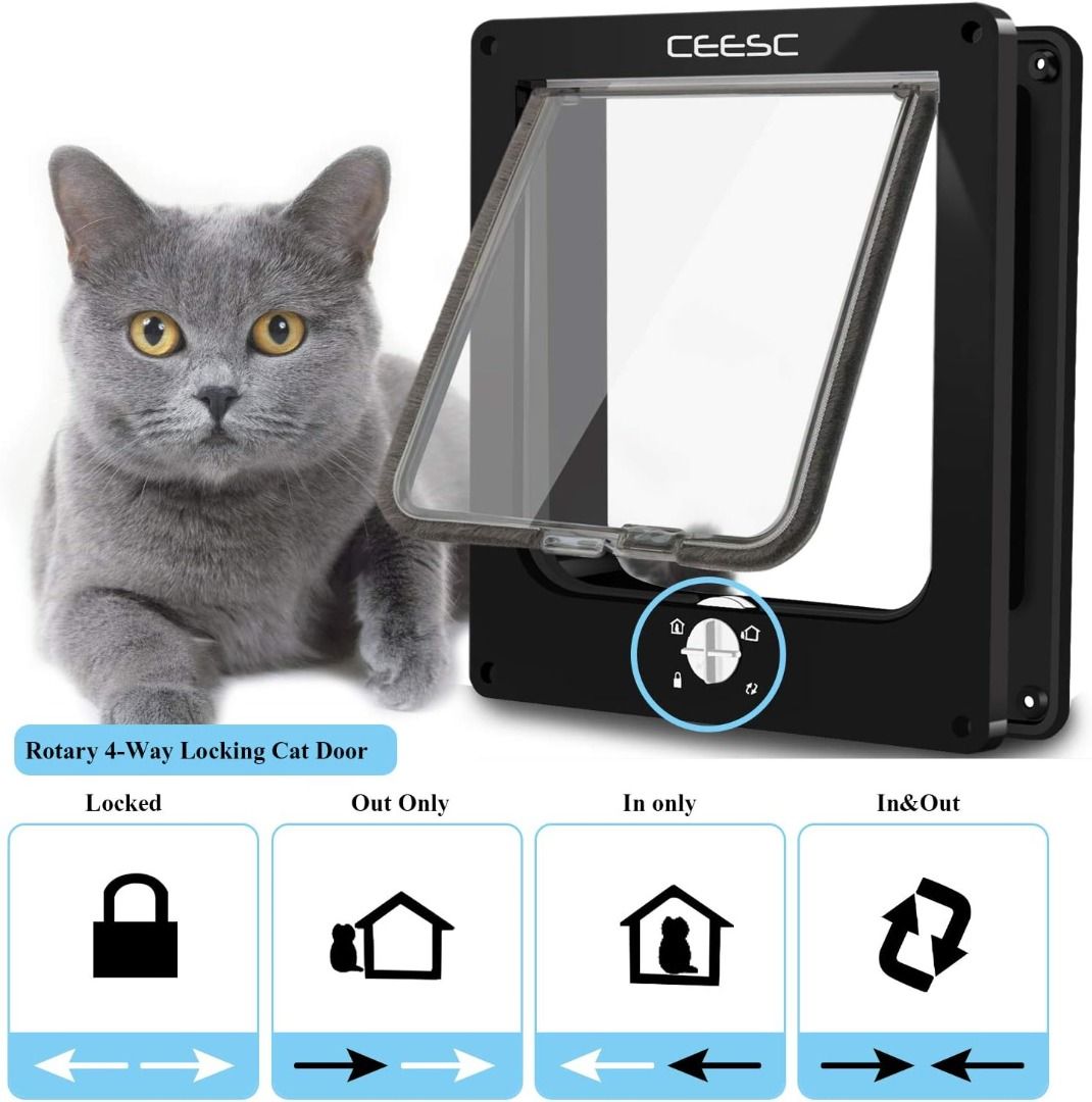 CEESC Large Cat Flap Magnetic Pet Door with Rotary 4 Way Lock for