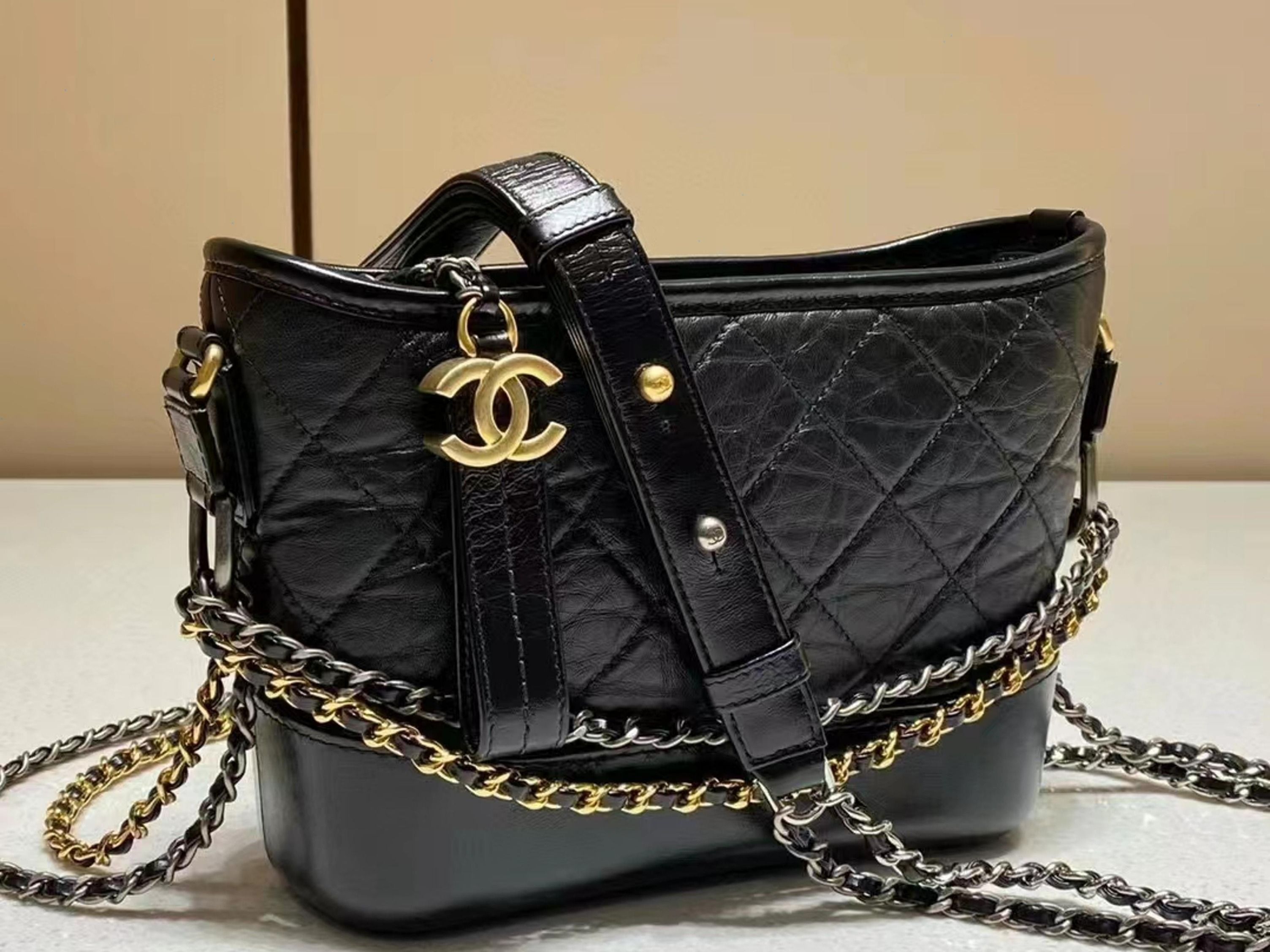 Chanel 2017 Gabrielle Large Hobo Bag Nude/Black Leather