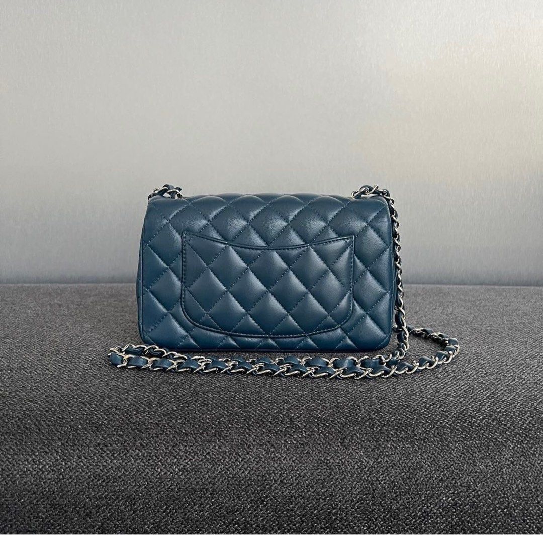 Chanel Mini Rectangular Flap Lambskin Blue Phw, Luxury, Bags