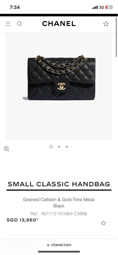 Chanel Small Classic Handbag - Grained Calfskin Gold Tone Metal