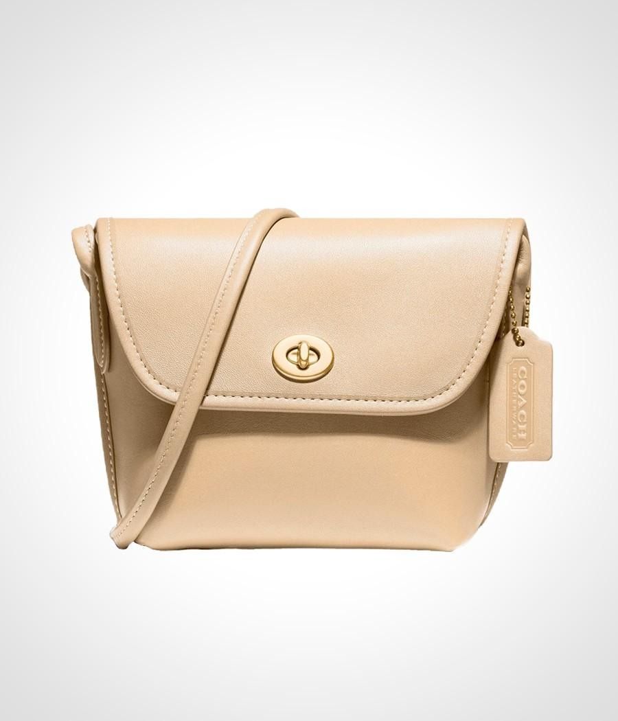 COACH Shoulder Crossbody Bag Turnlock Pouch Natural Beige Luxury