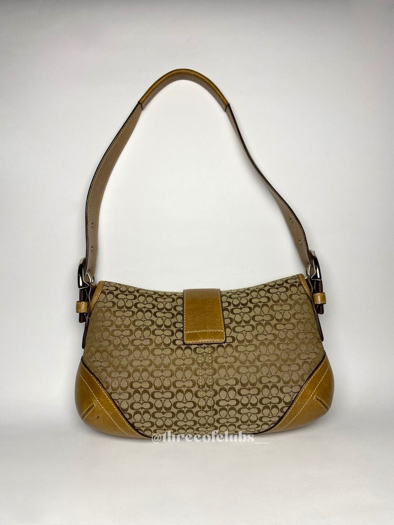 Coach Soho Caramel Brown Leather Monogram Shoulder Bag, Luxury, Bags
