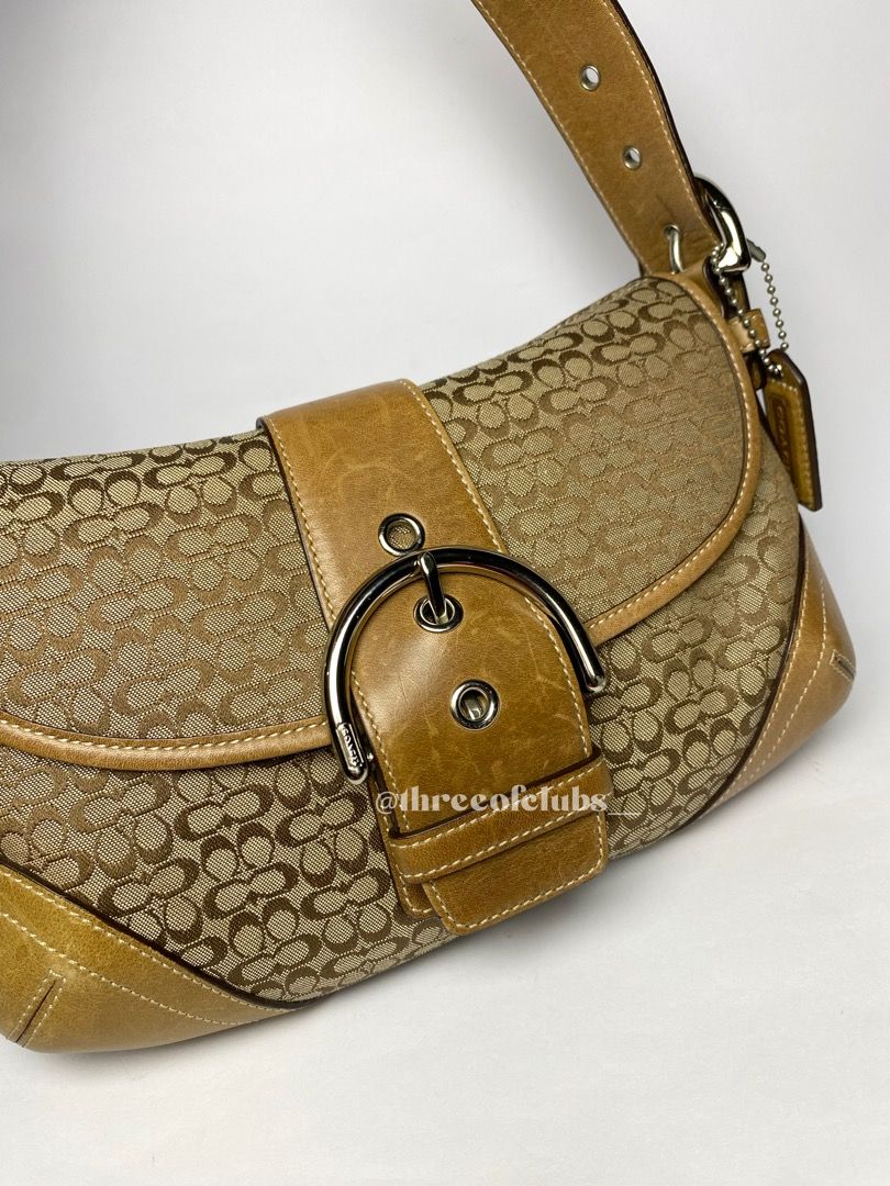 Coach Soho Caramel Brown Leather Monogram Shoulder Bag, Luxury, Bags