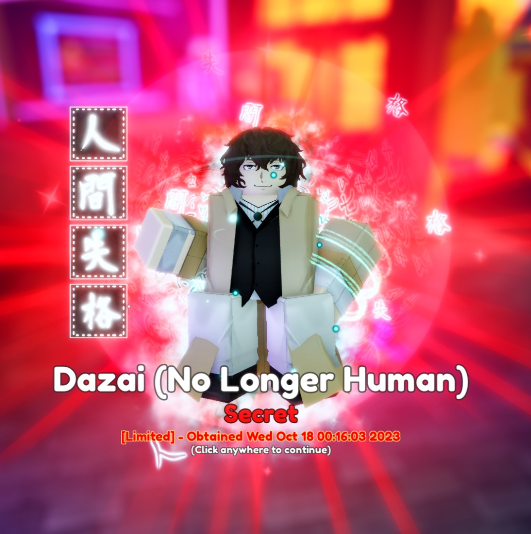 Anime Adventures High End Account, NEW SECRET Dazai (No Longer Human), 1  Secret 26 Mythics 5 Evolved, Celestial - Fuji, LVL 125