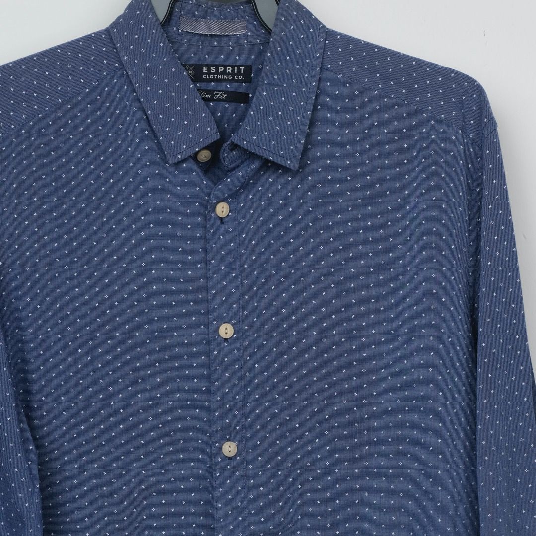 Esprit Clothing CO Polkdot Blue Shirt Size Slim Fit 25