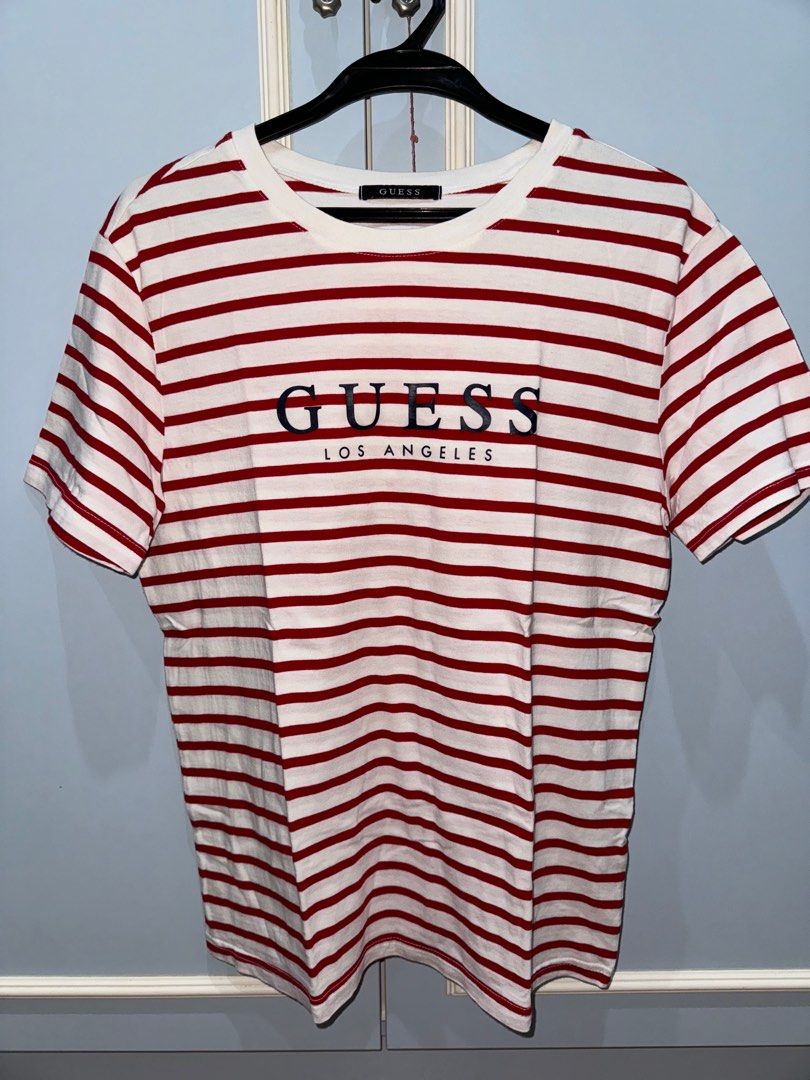 Guess red and best sale white striped shirt