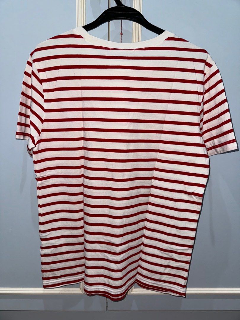 Guess Red White Striped T shirt Women s Fashion Tops Shirts