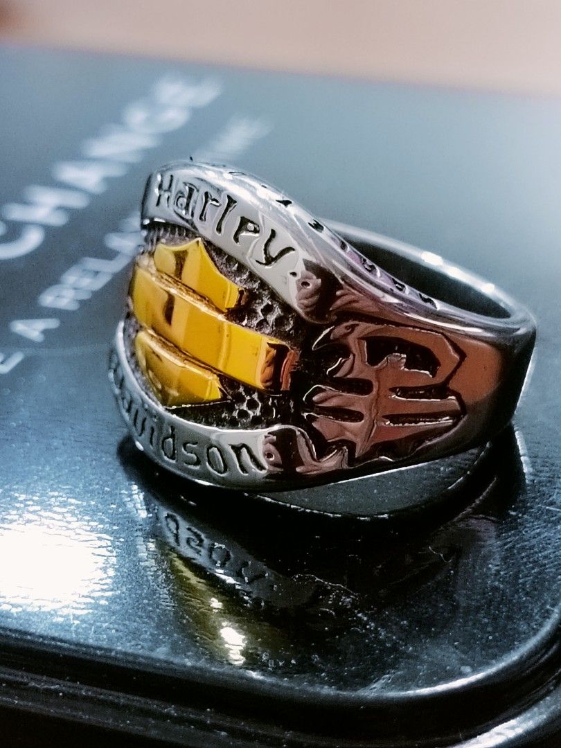 HARLEY DAVIDSON GOLD LOGO STAINLESS STEEL RING Everything Else