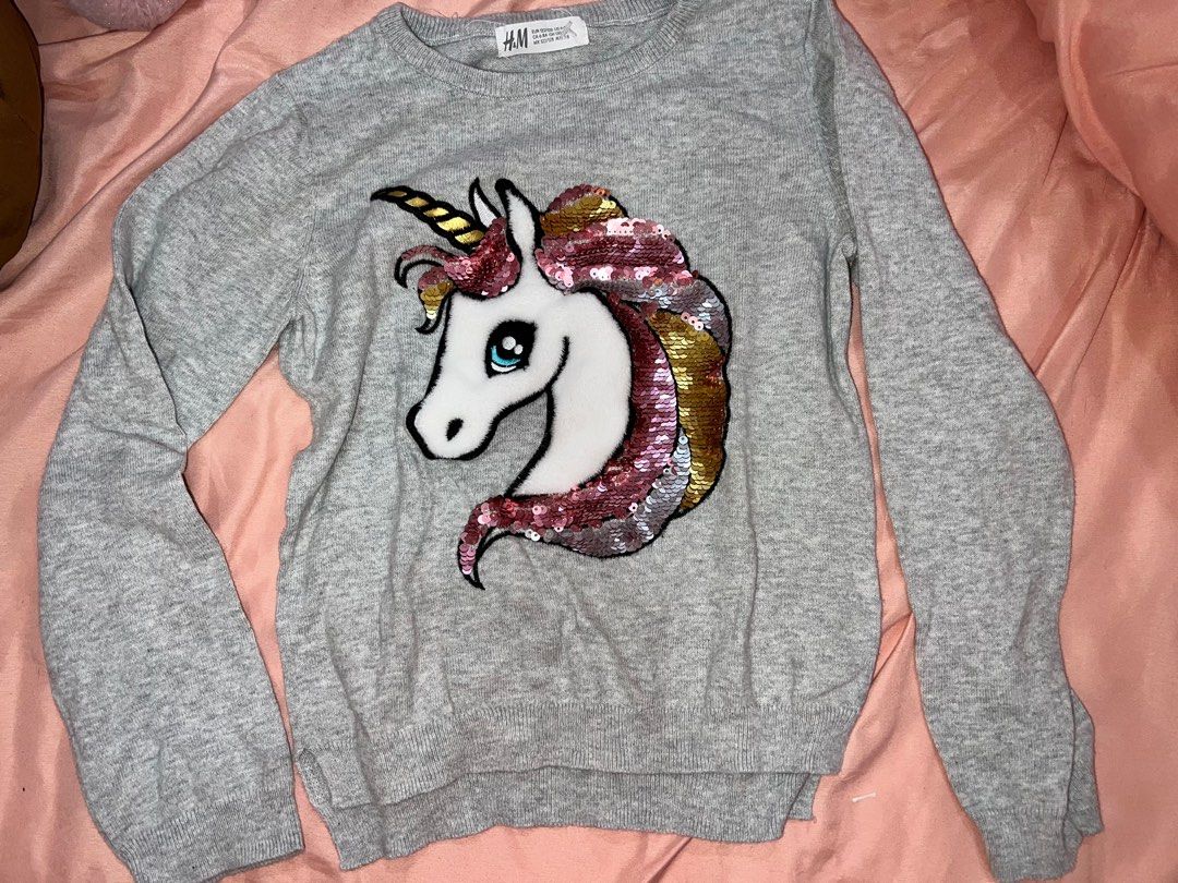H M Kids Unicorn Sequin Sweatshirt Babies Kids Babies Kids Fashion on Carousell
