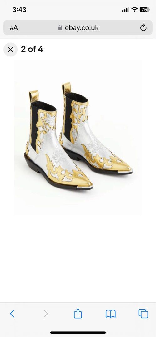 🌟H&M X Paco Rabanne UK4 Shimmering Metallic 100% Leather Cowboy