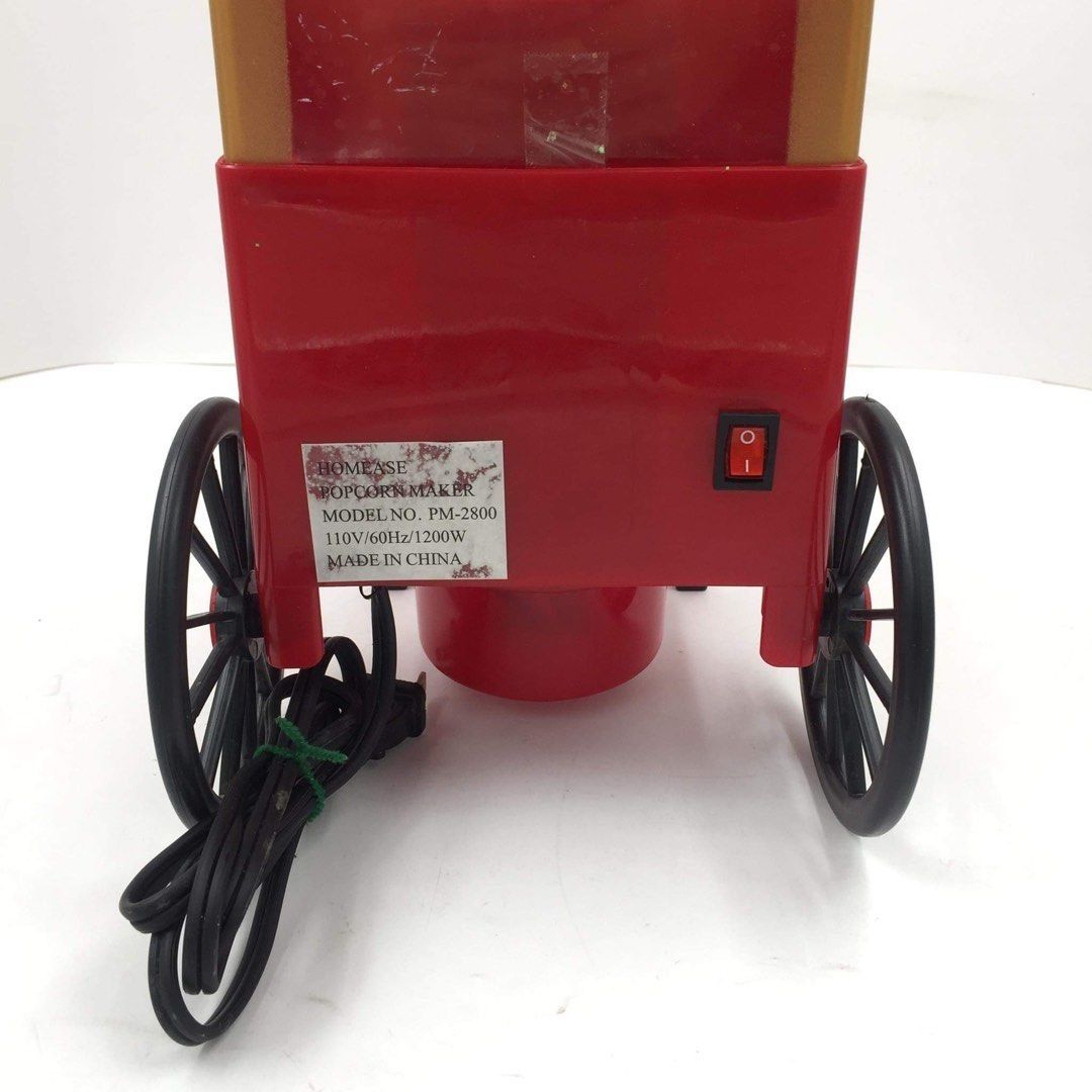 HOMEASE PM-2800 Popcorn Maker Popper (Category: Other Kitchen Appliances) located in Pasay City. Submitted by meostore (Listing ID 1265483855, Image 2). Description: Description: -Power Rating: 110V ~ 60Hz / 1200 Watts -Unit Model: PM-2800 -Features: Fast and easy one switch operation; Ready in minutes; Classic car design -Hot air popping provides a healthy snack -Easy to use and clean when not in use NOTE: Please refer to the actual posted photo