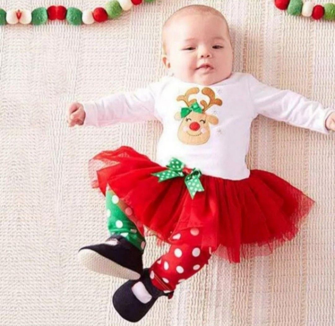 In stock Christmas Baby Girl Top n Bottom Set incl mail Babies