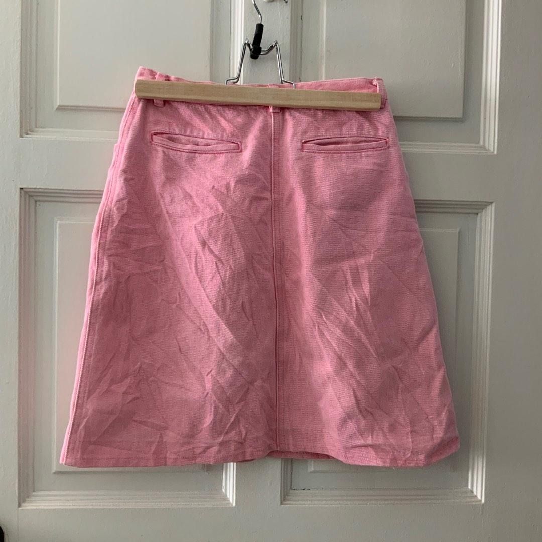 Japanese Pink House Neon Pink Denim Skirt, Women's Fashion