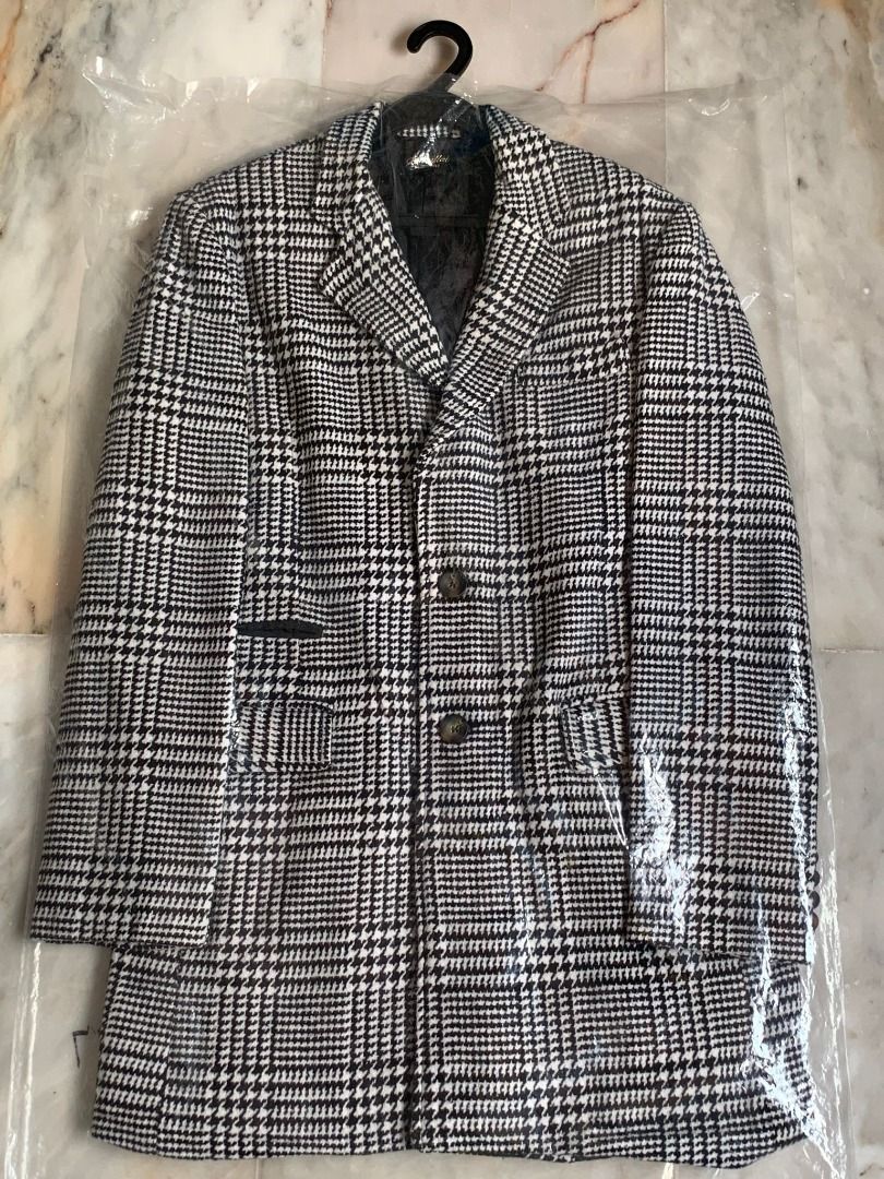 Mens houndstooth wool on sale coat