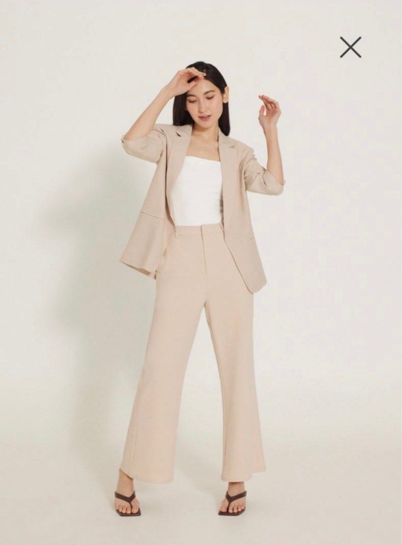 LB Christal Rayon Shoulder Padded Blazer in Nude Women s Fashion