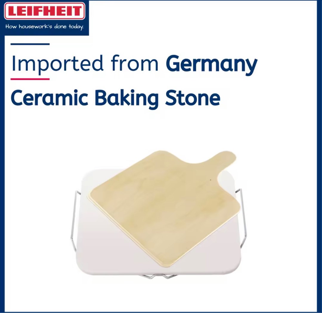Leifheit Ceramic Baking Stone & Pizza Knife with Tray, Furniture & Home