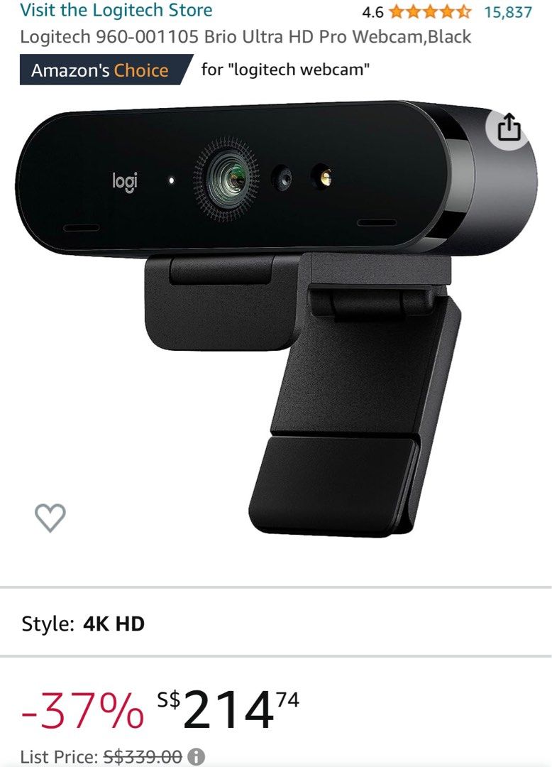 Webcam logitech brio ultra online hd pro