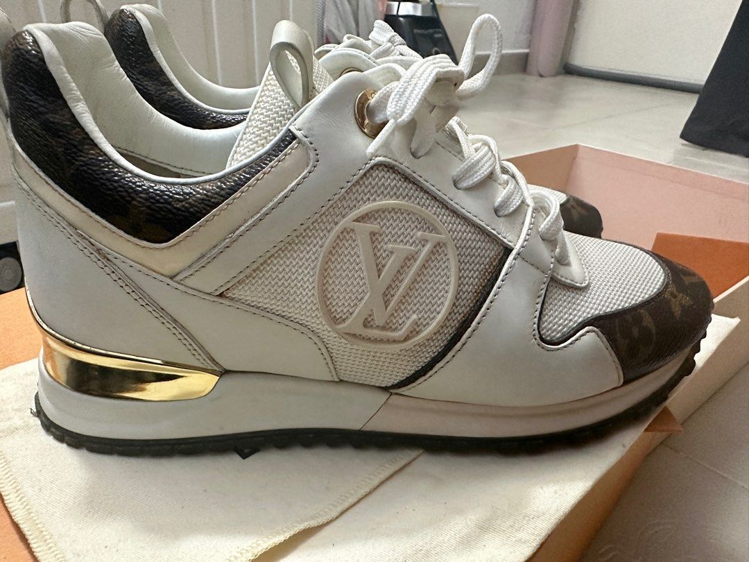 Louis Vuitton White/Brown Mesh And Monogram Canvas Run Away Sneakers Size 35