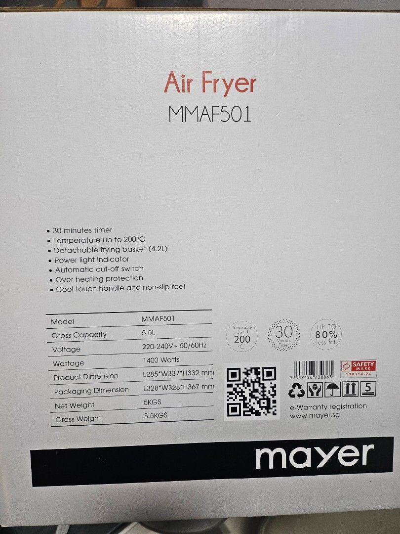 Mayer Air Fryer MMAF501, TV & Home Appliances, Kitchen Appliances