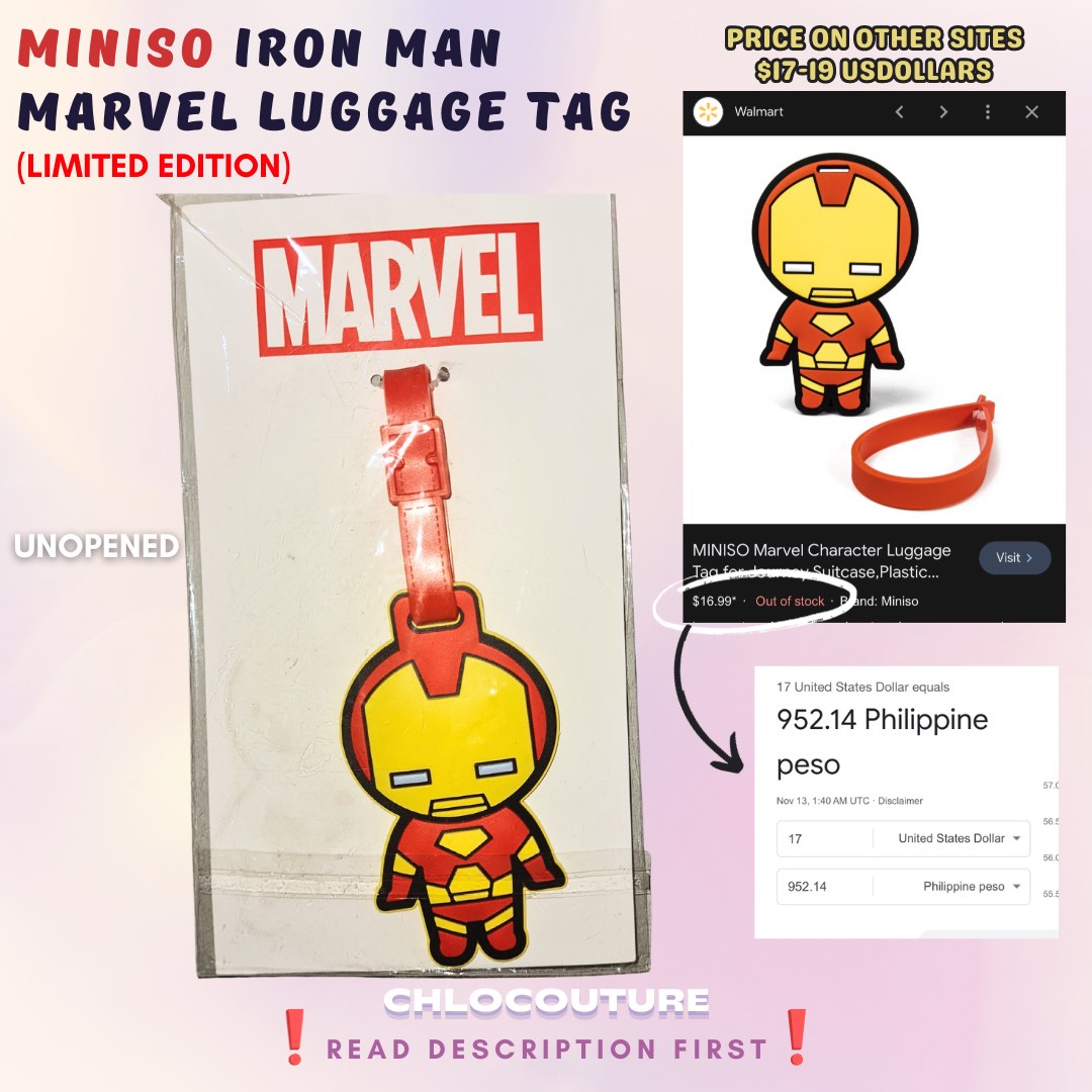 MINISO IRON MAN LUGGAGE TAG LIMITED EDITION, Hobbies & Toys, Travel