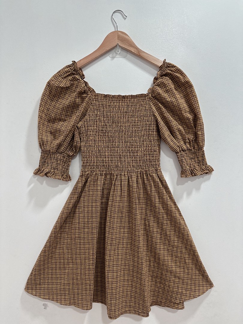 Mustard Plaid Dress, Women's Fashion, Dresses & Sets, Dresses on Carousell