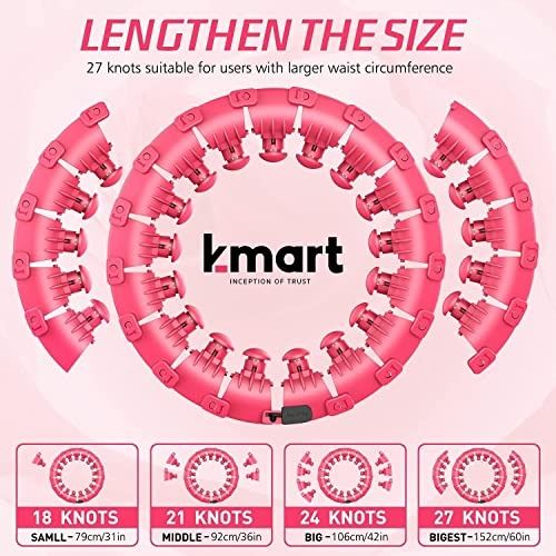 New Arrival KMART Smart Weighted Hula Ring Hoops Hula Circle 24 Detachable Fitness Ring with 360 Degree Auto Spinning Ball Massage Gymnastics
