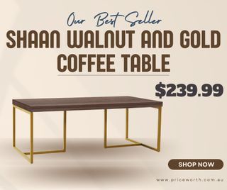 OUR BEST OFFER!! SHAAN WALNUT AND GOLD COFFEE TABLE!!