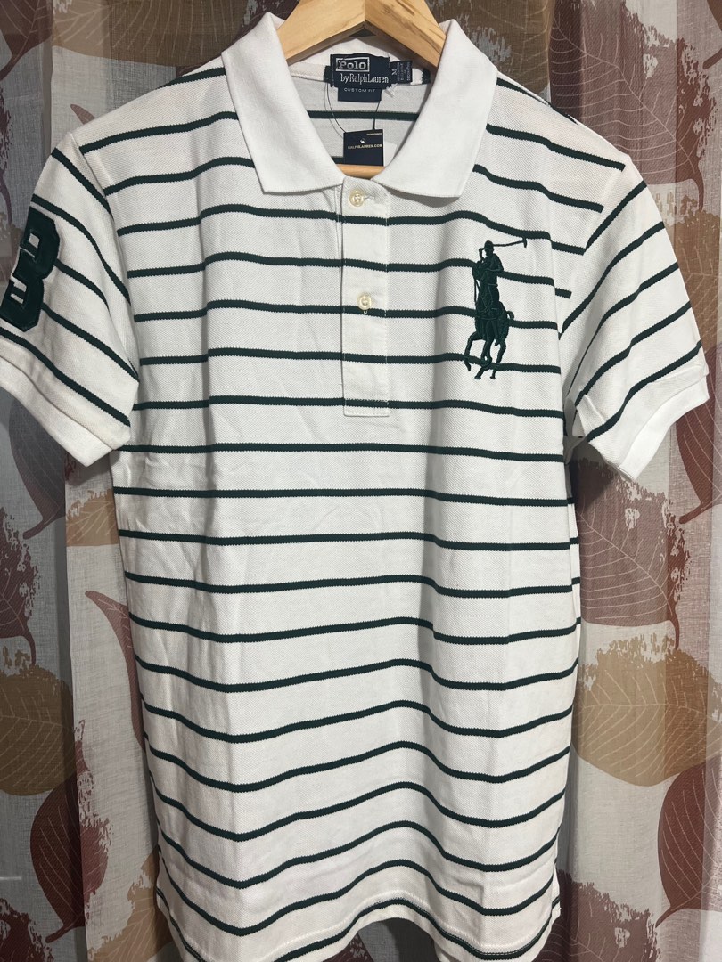 Poli Ralph Lauren White Black Stripes Big Logo, Men's Fashion, Tops ...