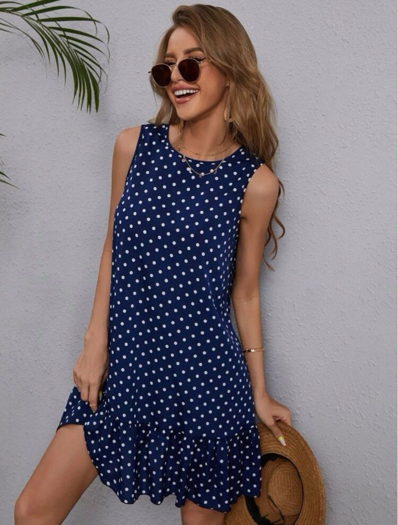 Polka dot ruffle hem dress clearance