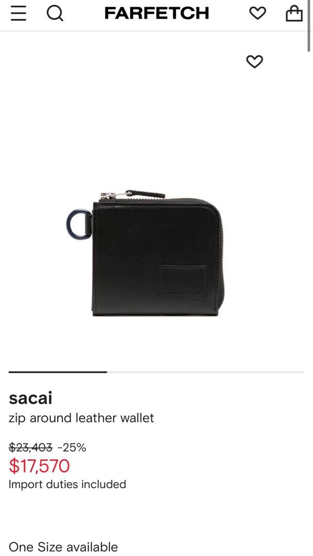 Sacai L型拉鍊皮夾卡片夾zip around leather wallet 聖誕節禮物, 名牌