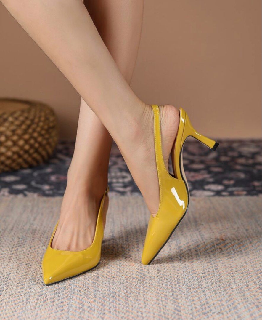Same day delivery Yellow Pointed Toe Stiletto Pyramid Heel Retro Vintage Classic Pin up 80s 90s costume