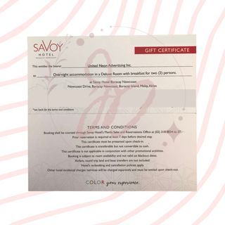 Savoy Hotel Boracay Gift Certificate