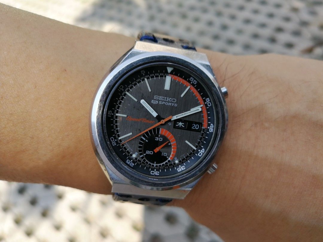 Seiko Sports Speedtimer automatic chronograph 6139-7060 JDM linen sunrise  dial Omega speedmaster - Main Image