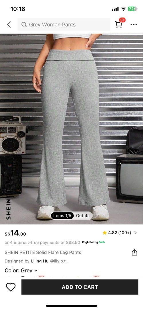 SHEIN PETITE Solid Flare Leg Pants in Grey, Women's Fashion, Bottoms, Jeans  & Leggings on Carousell