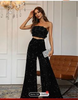 SHEIN Sequin tube top and wide leg pants