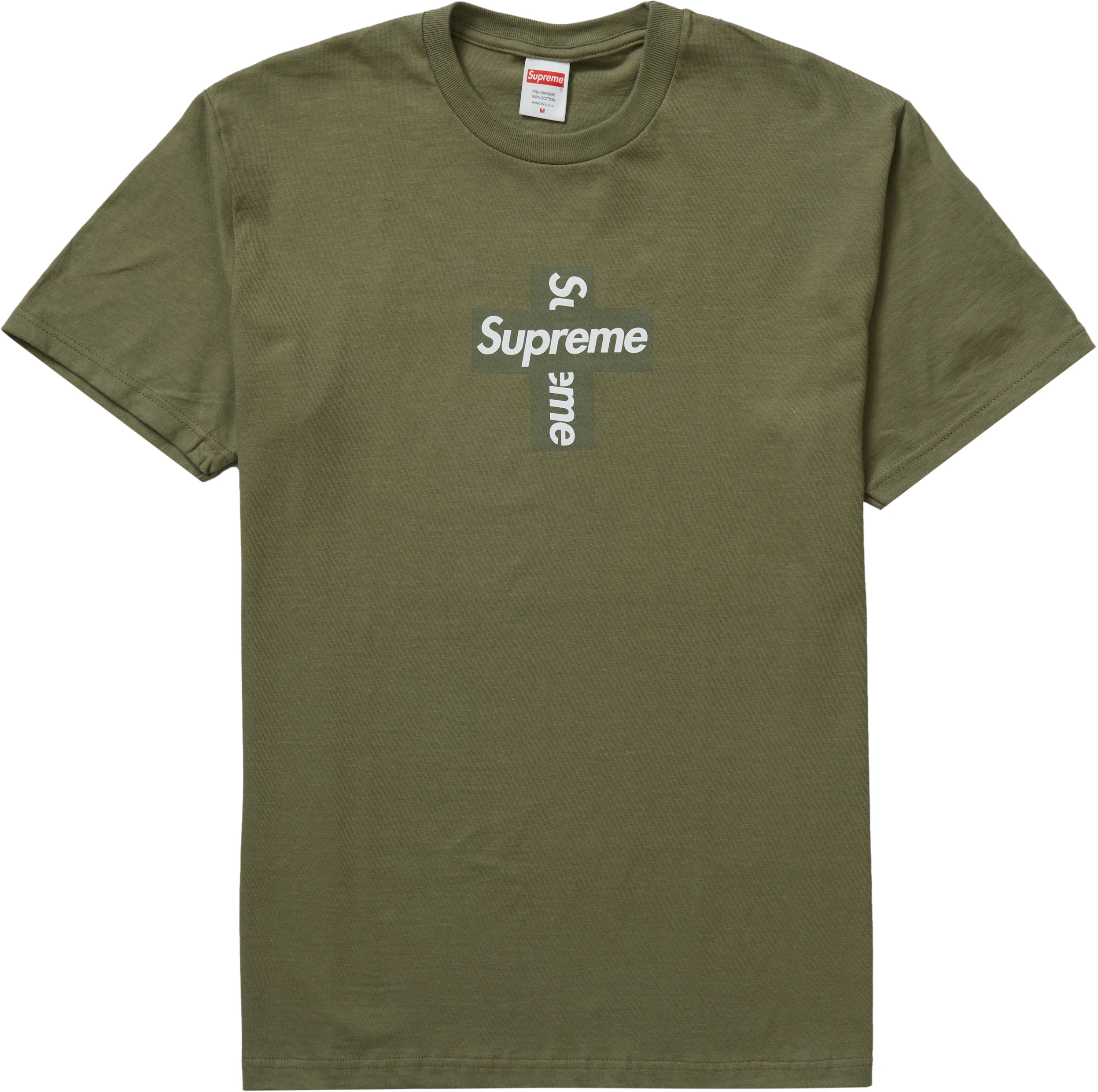 Size 24) Supreme Cross Box Logo Tee 'Light Olive', Men's Fashion