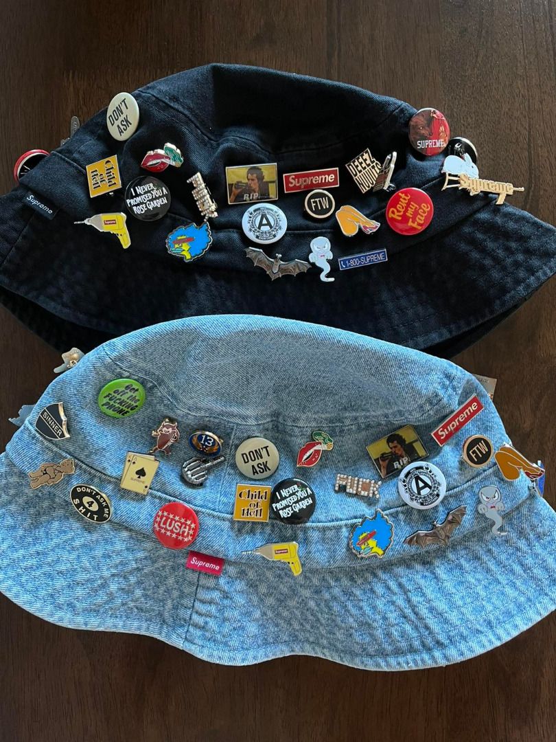 Supreme Supreme Pins Crusher 漁夫帽一次性收集48枚Supreme徽章, 名牌