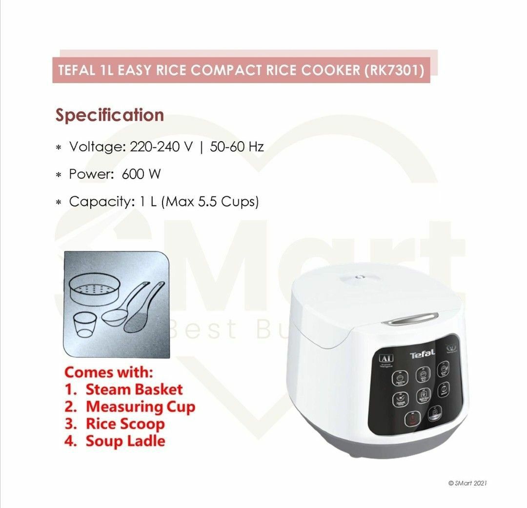 Tefal Rice Cooker RK7301 1.0L Easy Rice Compact Fuzzy Logic Rice Cooker