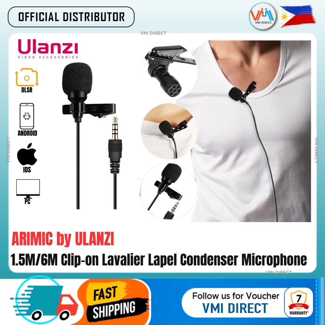Ulanzi Arimic 1.5M/6M Clip-on Lavalier Lapel Microphone Condenser Mic ...