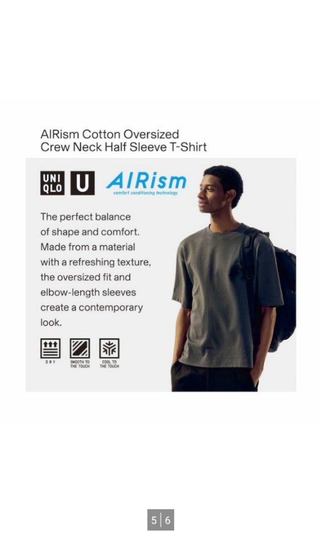 UNIQLO AIRism Cotton Oversized Crew Neck Half Sleeve Tshirt, Men's Fashion,  Tops & Sets, Tshirts & Polo Shirts on Carousell