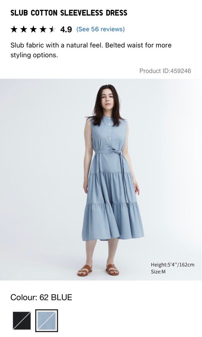 uniqlo slub cotton sleeveless dress Women's Slub Cotton Sleeveless Dress (Check)