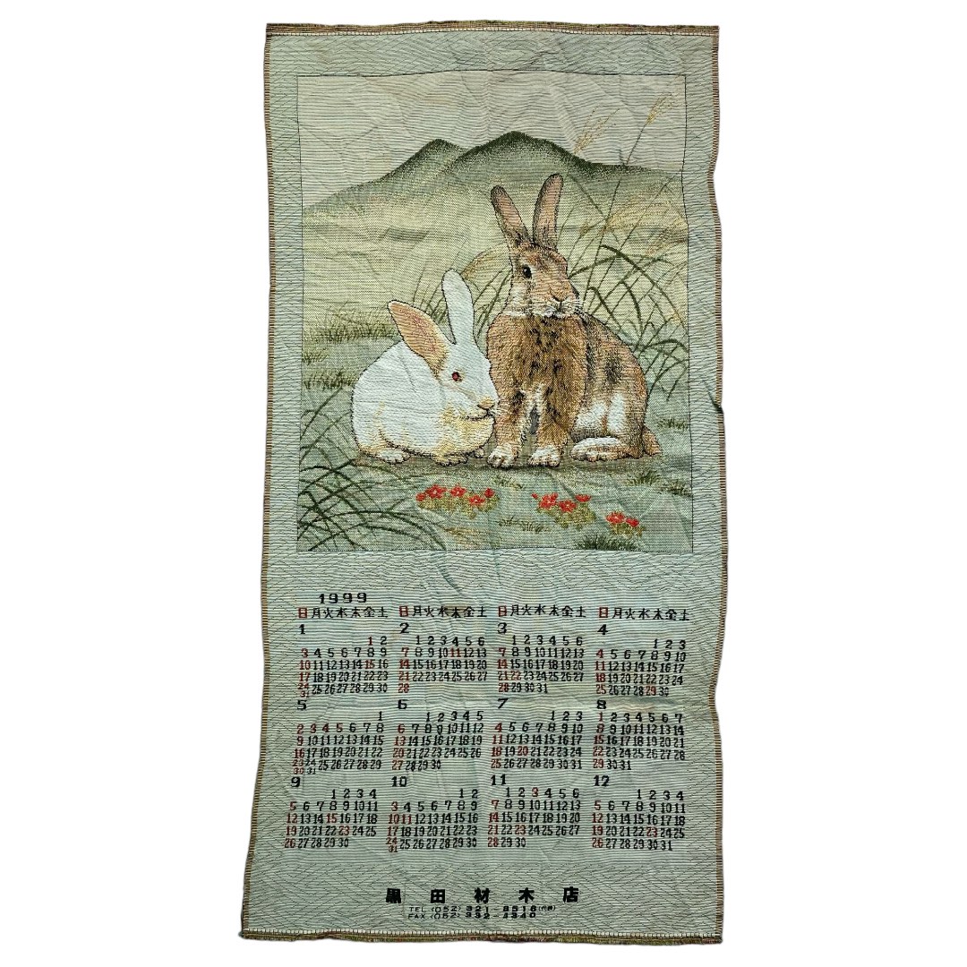 vintage 1999 calender rabbit zodiac embrodiery Desain Kerajinan