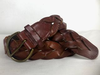 Vintage Thick braided Genuine Top Grain Leather Belt with a Horse Shoe Type Brass Buckle