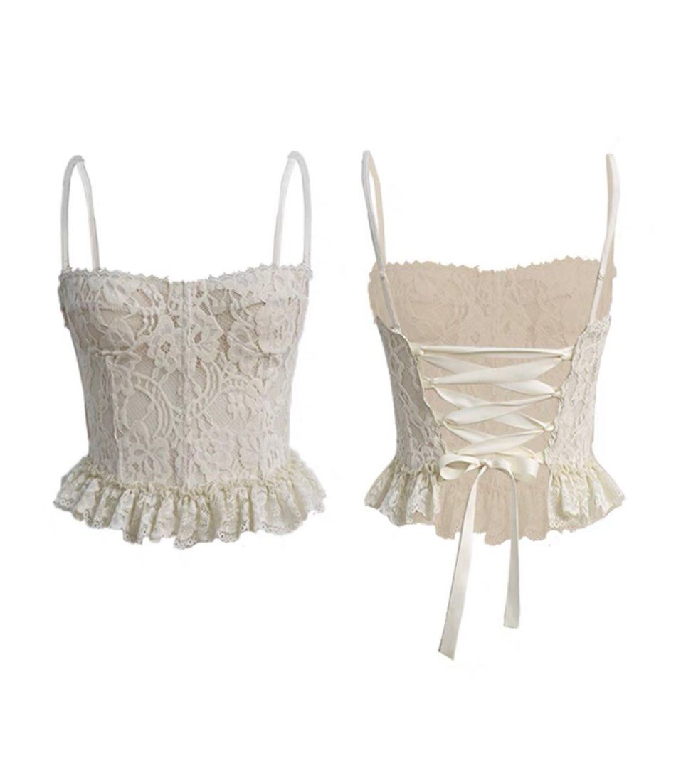 White lace corset top, Women's Fashion, Tops, Other Tops on Carousell