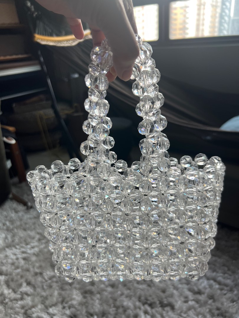 Women Beaded Bag Handmade Transparent Acrylic Handbags Weave