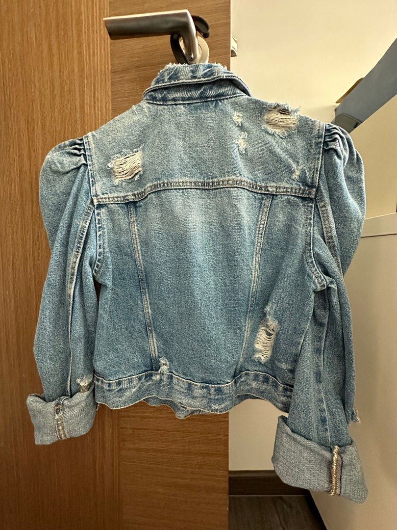 Puff shoulder discount denim jacket zara